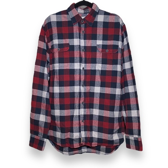 Jachs Plaid Button Up Flannel Shirt‎ Long Sleeve 100% Cotton Casual Red Large - Picture 1 of 5